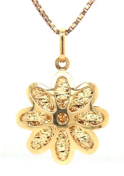 Unusual 14K YG Snowflake Pendant on Necklace
