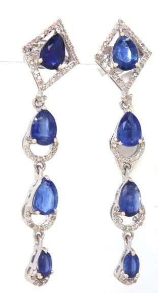Charming 6.00CTW Pear & Oval Shaped Faceted Kyanite And 0.60CTW Diamond Dangle Earrings in Sterling 