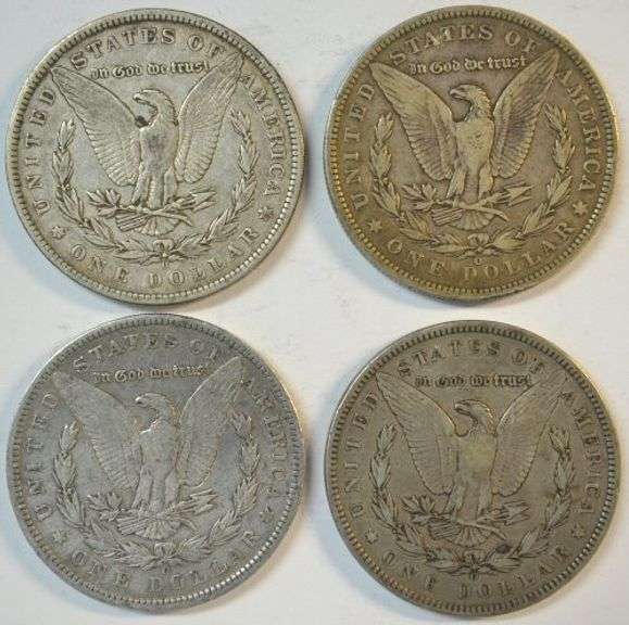 Run of 4 different nice circulated 'O' Mint Morgan Silver Dollars 1888 to 1891