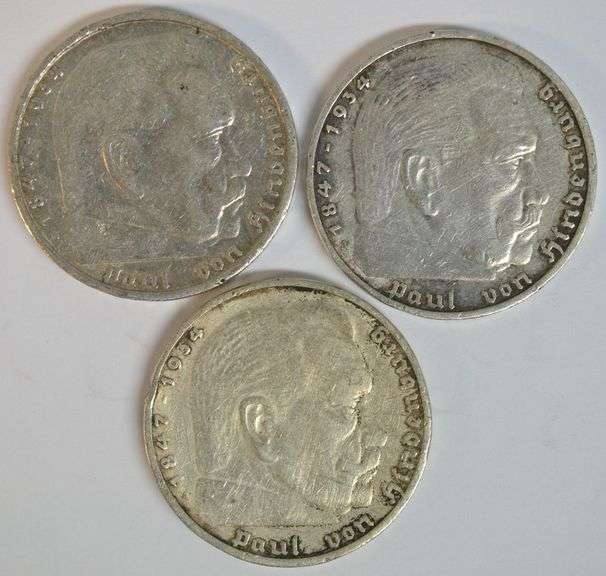 3 1935-A Germany 5 Reichmarks Silver pieces