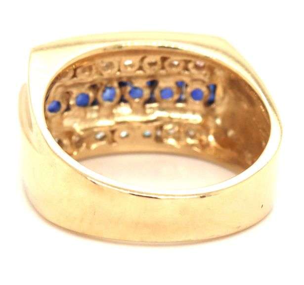 14kt Yellow gold blue sapphire and diamond men's ring