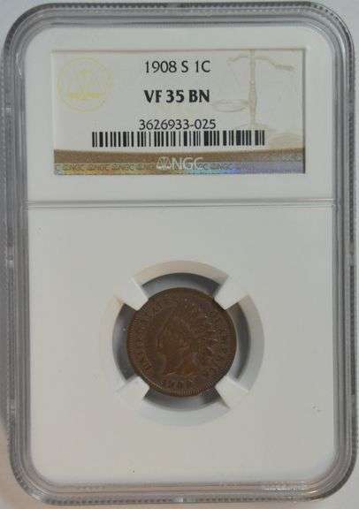Nearly Choice XF 1908-S Indian Head Cent. NGC VF35BN