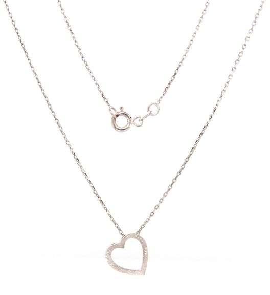 14k White Gold Brushed open Heart Pendant on Chain