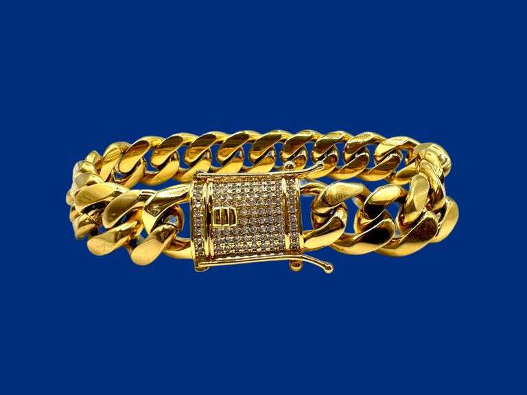 Huge 75.3 Gram Yellow Gold Plate Cuban Curb Link Bracelet