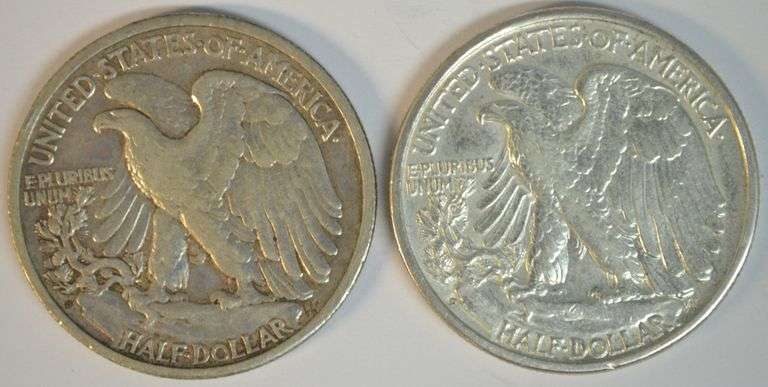 Sharp XF45 1929-D & lustrous AU 1935-D Walking Liberty Half Dollars