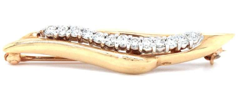 Modern 14K YG and Diamond Brooch