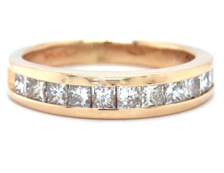 Glittering 14K YG Band with Channel Set Princess Cut Diamonds