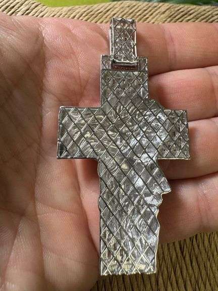 Rhodium Plated 925 Sterling Silver Jesus Christ Cross Baguette CZ Studded Pendant