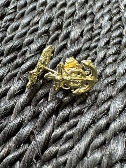 10K Yellow Gold Nautical Anchor & Captains Wheel Earrings
