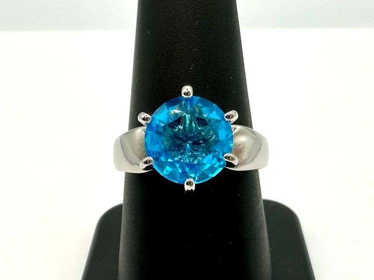 White Gold Plate 3.5 Ct Swiss Blue Topaz Ring