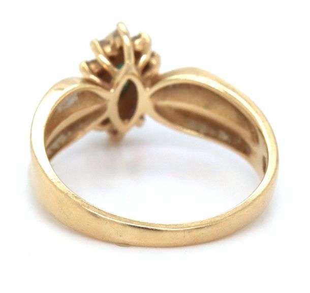 Estate 14K YG Marquise Emerald Ring