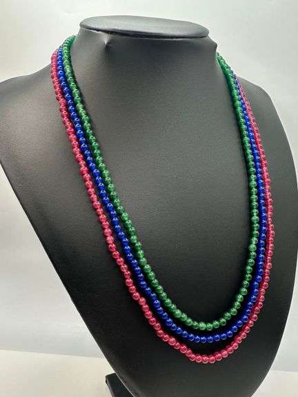 Beautiful Natural Ruby Emerald Blue Sapphire Necklace