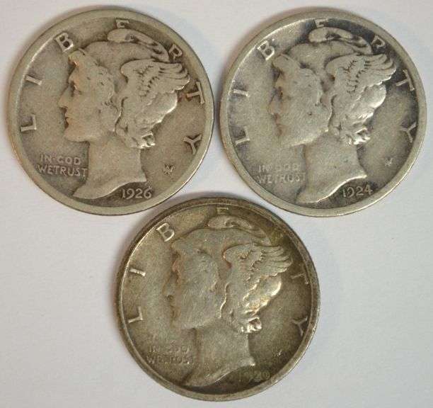 3 Sharp better date mintmarked Mercury Dimes: 1920-S, 1924-D, & 1926-S
