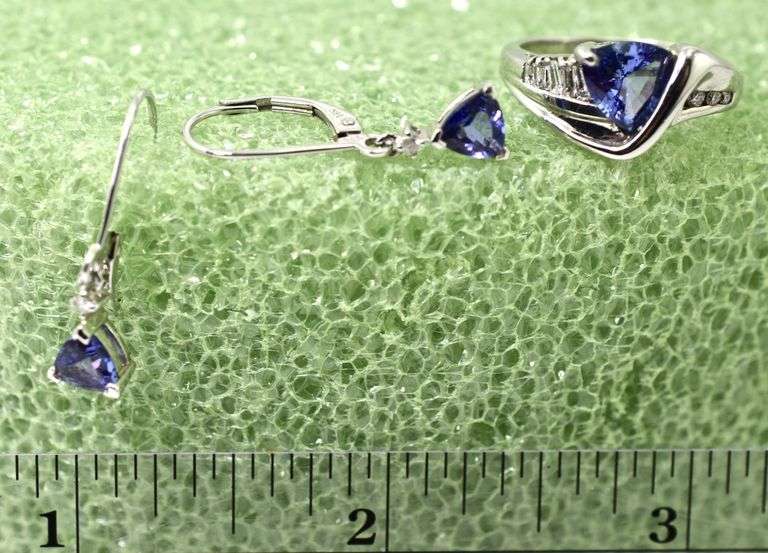 Stunning 14K White Gold Trillion-Cut Tanzanite Suite