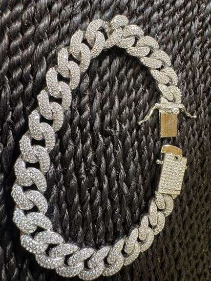 Rhodium Plated 925 Sterling Silver 9.5mm Miami Curb CZ 7" Bracelet