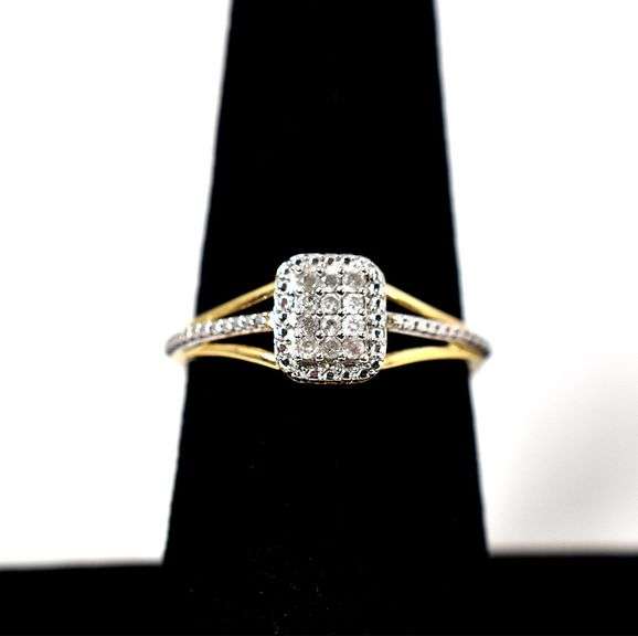 Sparkling 10K Yellow and White Gold Diamond Ring