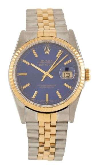 Rolex Datejust 16233, 36MM, Aftermarket Blue Dial, Two Tone Watch