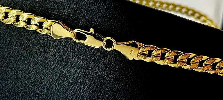 Stunning Large 92 Grams 14 Kt Gold Plated Cuban Curb Link Frost Necklace