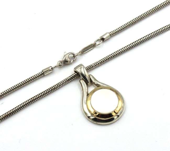 Tiffany & Co 2 tone mother of pearl pendant on snake chain