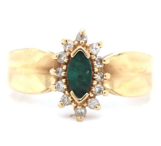 Estate 14K YG Marquise Emerald Ring