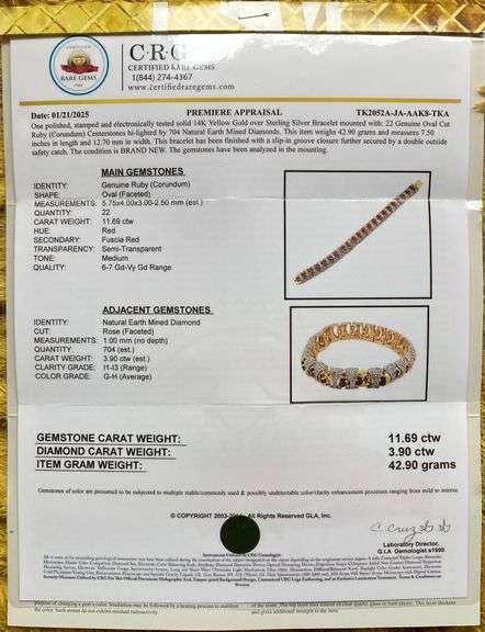 Angelic 11.69CTW Oval Shaped Emerald-Cut Ruby & 3.90CTW Diamond Bracelet in 14K Gold Over Sterling S
