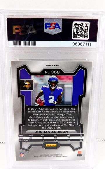 Jordan Addison 2023 Rookie Football Card, 9 Mint