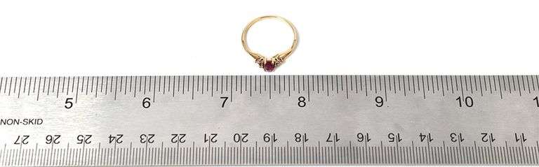 Dainty 10K Yellow Gold Ruby Gemstone Ring with Diamond Accents