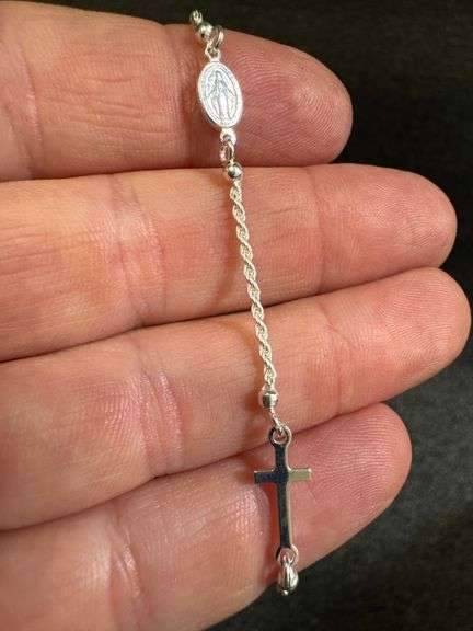 Sterling Silver 925 Italian Rosary Bracelet 7 Inch + 1 Inch Extension
