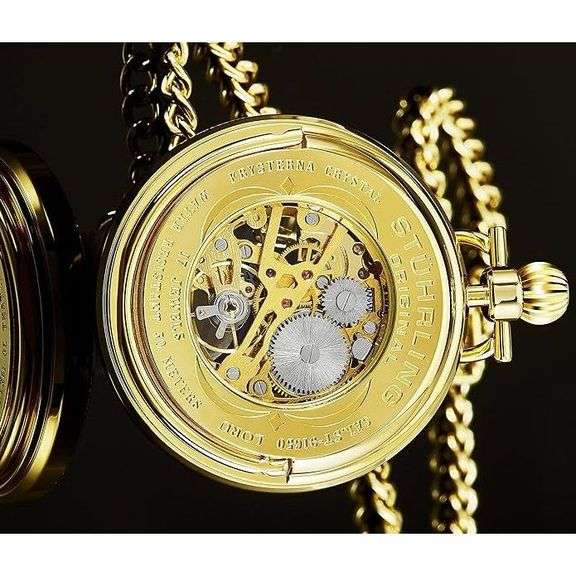 23K Gold-Plated Men's Skeleton Pocket Watch