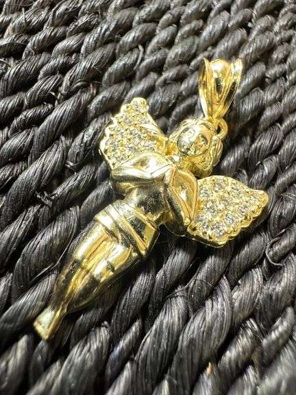 10K Yellow Gold Angel Pendant with Clear CZ Stones