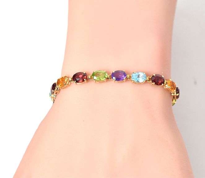 Dazzling 14K Yellow Gold Multi-Gemstone Bracelet