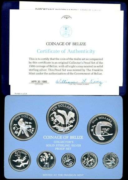 1980 Belize Franklin Mint 8-Piece Silver Proof Set