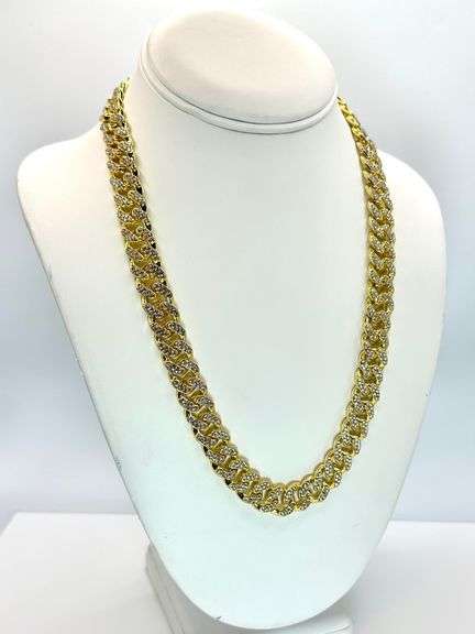 Sparkling Huge 92.3 Gram 14 Kt White Gold Plated Miami Cuban Link Necklace