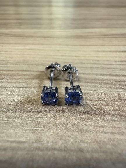 Rhodium Plated Sterling Silver 925 Lab Grown Sapphire 0.67ct (4mm) Earrings (Pair)