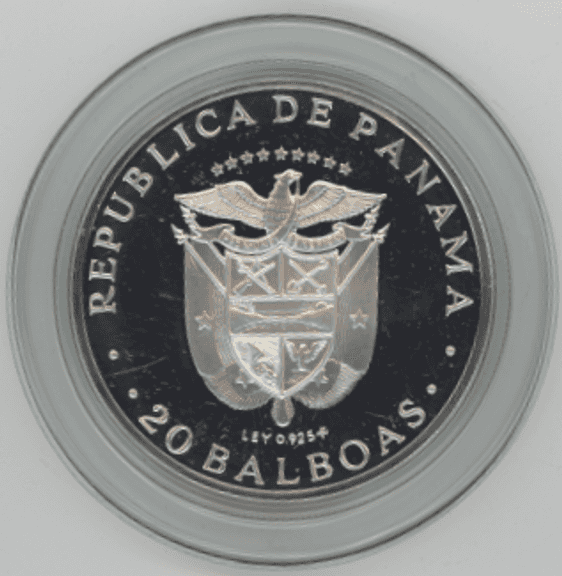 Gem Cameo Proof Large 1973 Panama 20 Balboas Silver Piece. Box/COA
