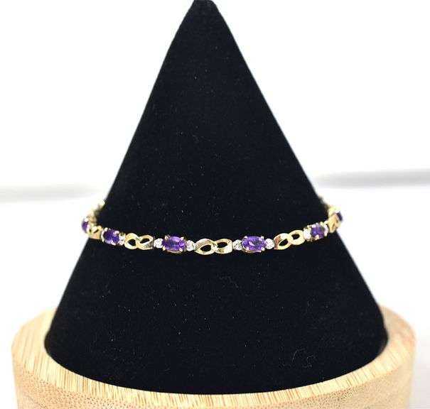 Pretty 10K Yellow Gold Amethyst Gemstone Bracelet with Diamond Accents