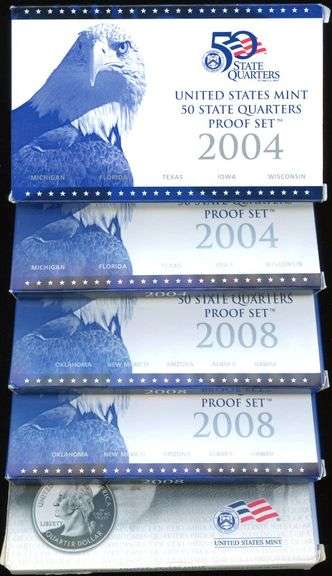 5 Different US State Quarter Proof Sets: 2000-2008