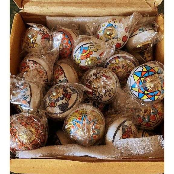 Hand Painted Multicolor Ceramic Cabinet Knobs Set of 25
