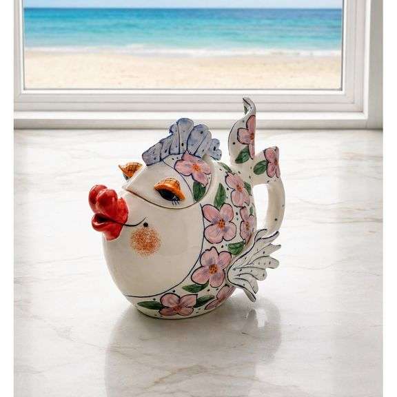Hand Painted Ceramic Fish Teapot