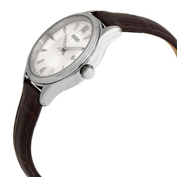 Seiko Women’s Quartz Watch Silver Dial Brown Leather Strap 30mm Classic