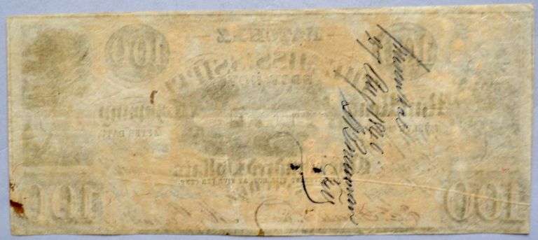 $100 Natchez Railroad Company June 1839 Note.
