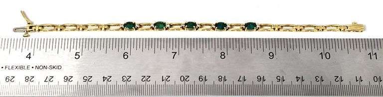 Amazing 14K Yellow Gold Emerald Gemstone Bracelet with Diamond Accents