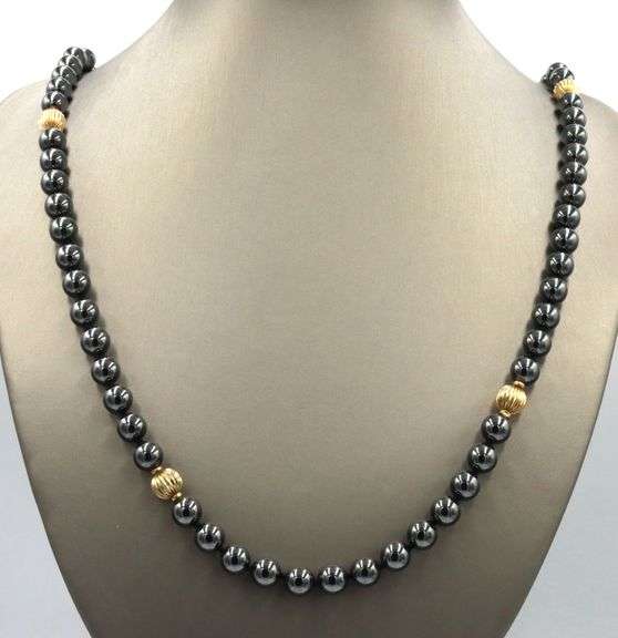 Pretty 14K YG and Hemitite Bead Necklace