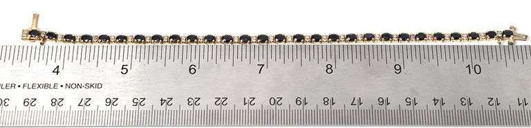 Elegant 14K Yellow Gold Blue Sapphire Gemstone Bracelet with Diamond Accents