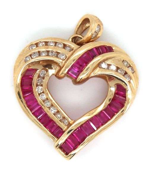 Classic 14K YG Ruby & Diamond Heart Pendant