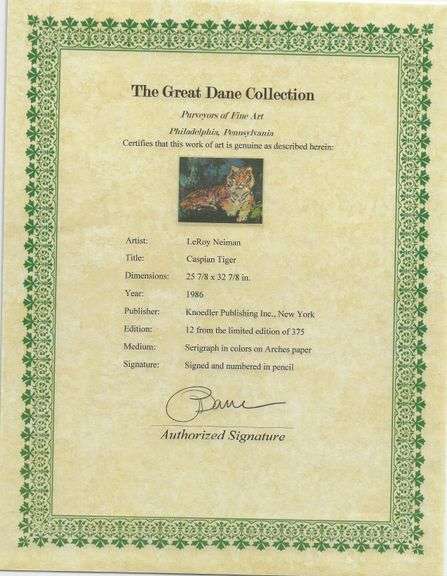 Limited Edition LeRoy Neiman Signed 'Caspian Tiger' Framed