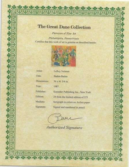 Limited Edition LeRoy Neiman Signed 'Baden-Baden' Gold Frame