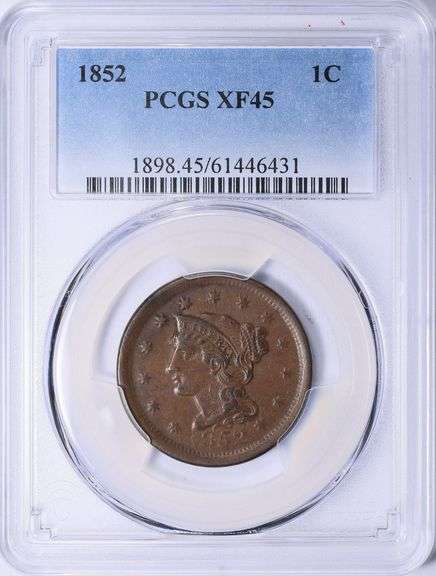 1852 Braided Hair Large Cent PCGS XF-45 BN Strong Detail, Honest Circulation, Classic Copper Type