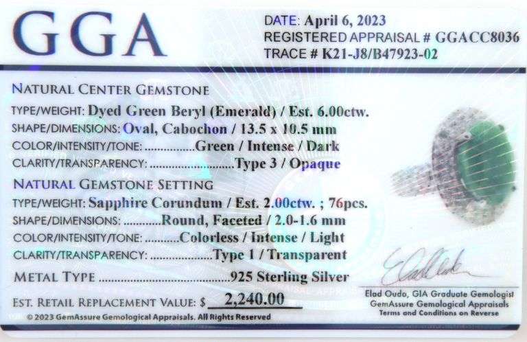 Dazzling 6.00CTS Oval Faceted Emerald & White Sapphire Ring in Sterling Silver