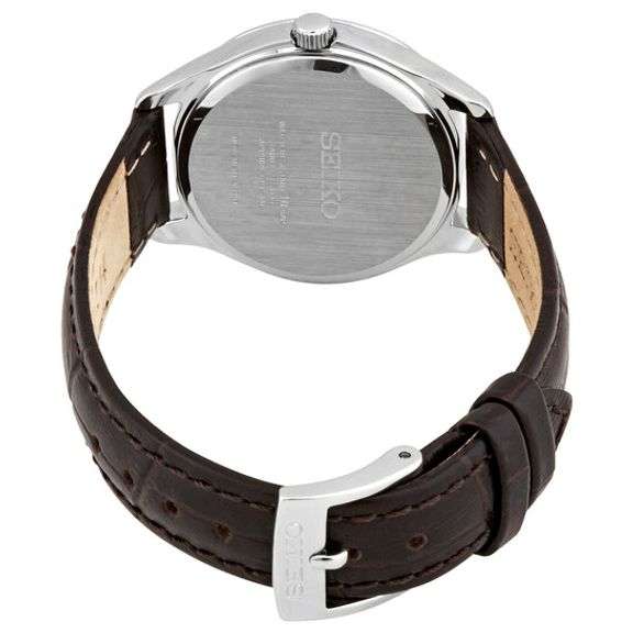 Seiko Women’s Quartz Watch Silver Dial Brown Leather Strap 30mm Classic